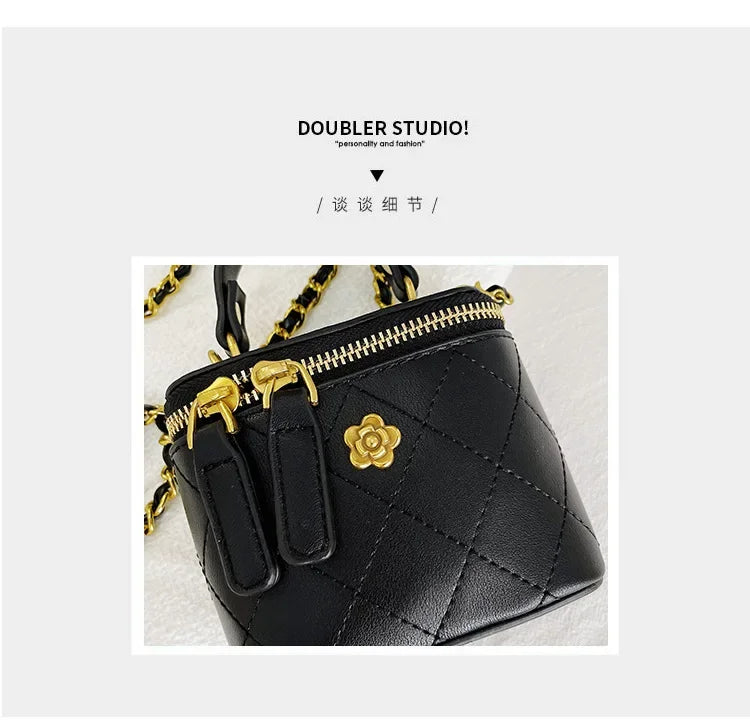 Small Shoulder Bucket Bag For Women Classic Mini Clutches Female Small Square Box Crossbody Metal Chain Handbag