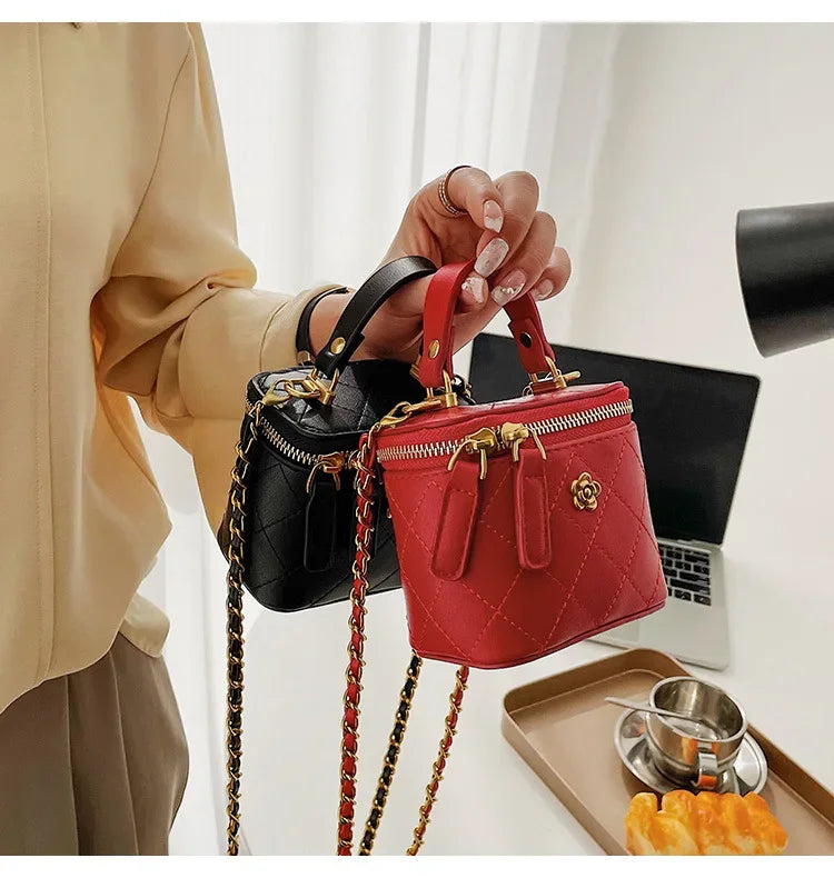 Small Shoulder Bucket Bag For Women Classic Mini Clutches Female Small Square Box Crossbody Metal Chain Handbag