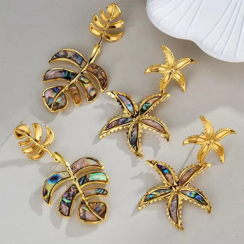EILIECK 316L Stainless Steel Palm Leaves Drop Dangle Earrings Stylish Trendy Waterproof 18K PVD Plated Metal Jewelry for Women