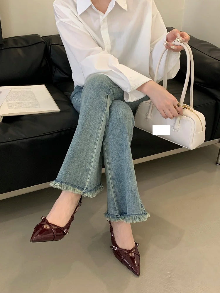 Eilyken Street Style Buckle Strap Women Pumps Pointed Toe Thin High Heels Banquet Slingback Party Shoes Zapatos De Mujer