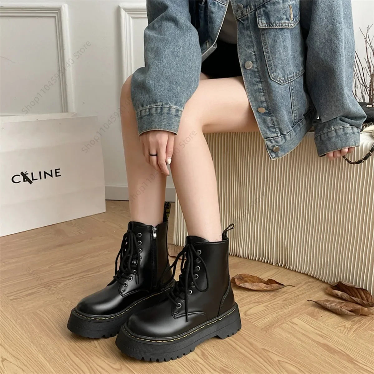 Minimalist Women Boots Casual Shoes Leather Chelsea ladies Classic Punk Female Goth Shoes High Platform Boots Women Botas Mujer