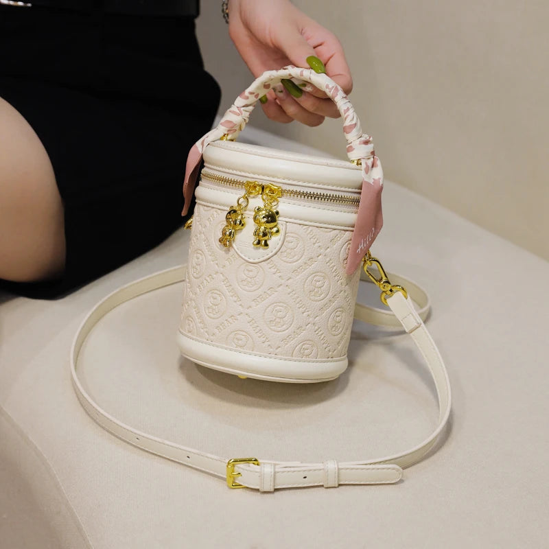 cute bear design crossbody bags for women,mellifluous women's handbag,knurling cylindrical shoulder purse,Girl handbag purse
