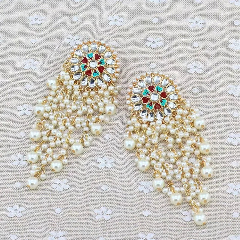 Unique Exaggerated Women Exotic Style Ethnic Bridal Bride Kundan Earrings Pearls Indian Bahubali Drop Earrings Fashion Jewelry