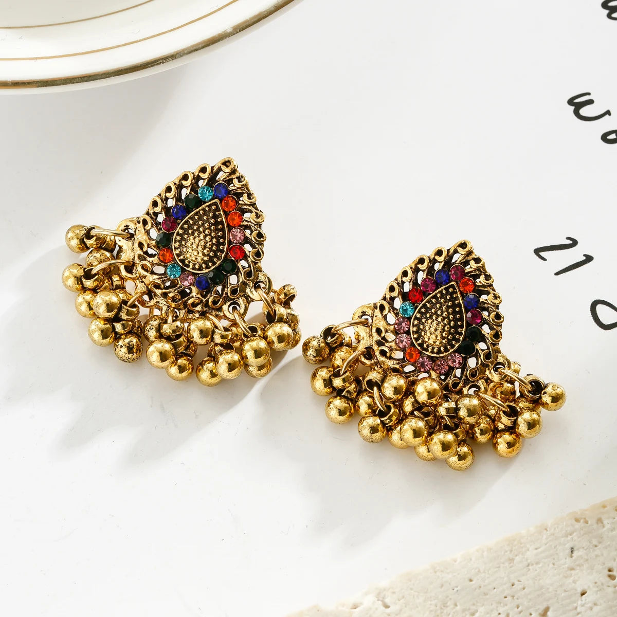 Bohemian Ethnic Tear Drop Pendientes Earrings Women Vintage Yellow Crystal Beads Tassel Dangle Earrings Indian Jewelry Bijoux