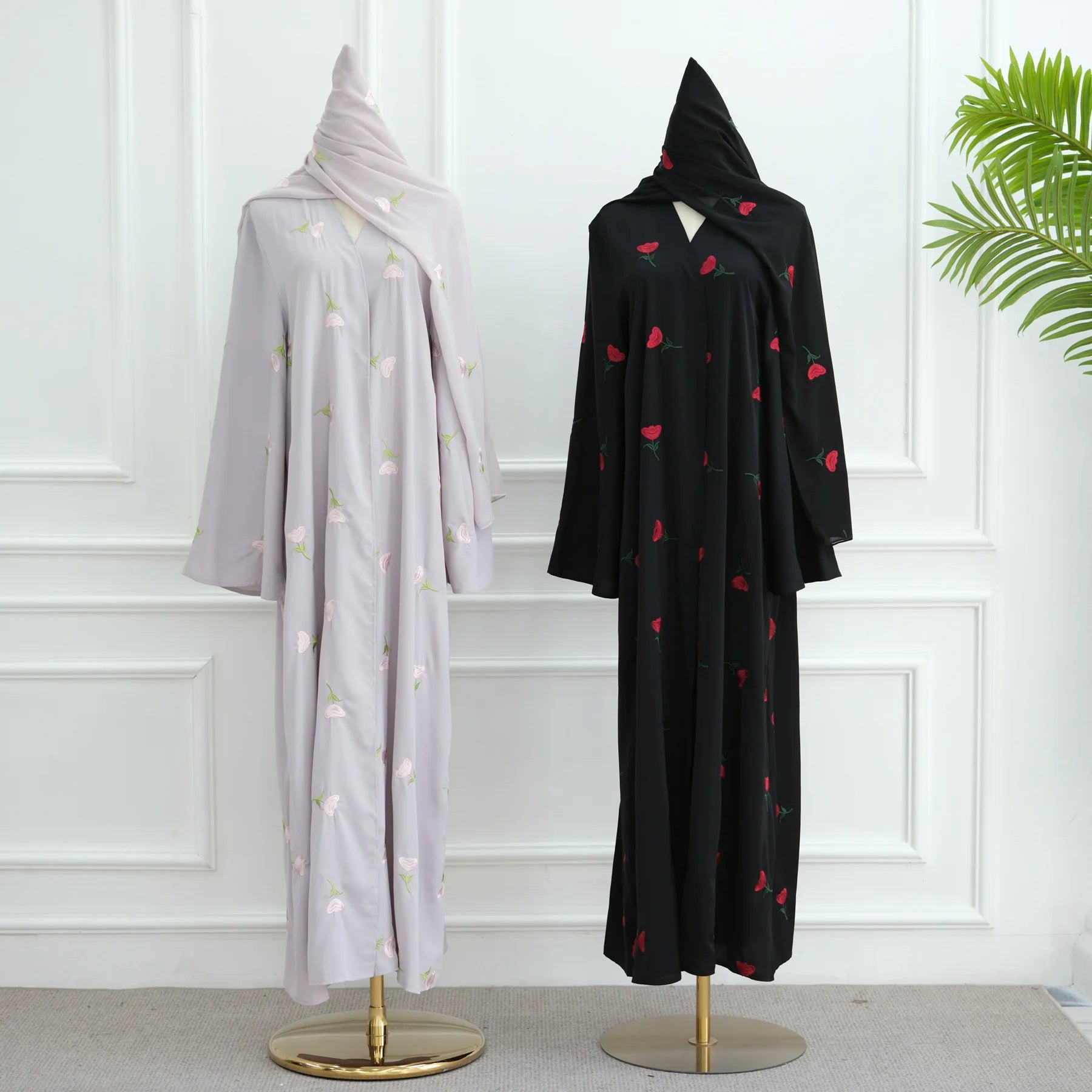 Eid Luxury Floral Embroidery Abaya Kimono Dubai Cardigan Muslim Party Dress Abayas for Women Turkish Islamic Clothes Kaftan Robe