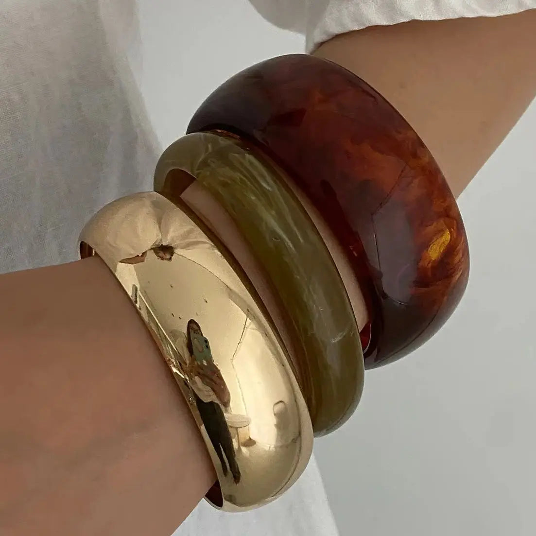 Ingemark 3 Styles Y2K Boho Resin Stack Chunky Bangles for Women New Punk Geometric Irregular Arm Bracelets Jewelry Accessories