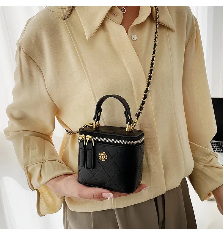 Small Shoulder Bucket Bag For Women Classic Mini Clutches Female Small Square Box Crossbody Metal Chain Handbag