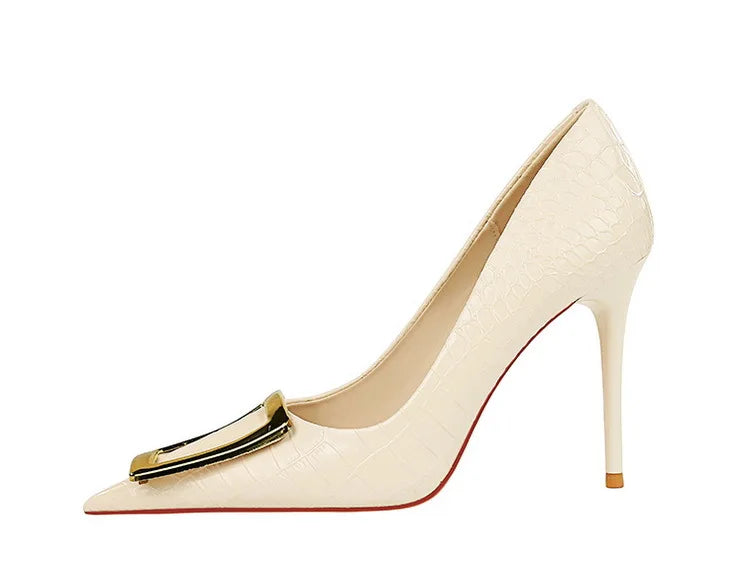 BIGTREE Shoes Women 10 Cm Metal Buckle Ladies Pumps Luxury Women's Banquet Shoes Stilettos High Heels Women Sexy Party Shoes