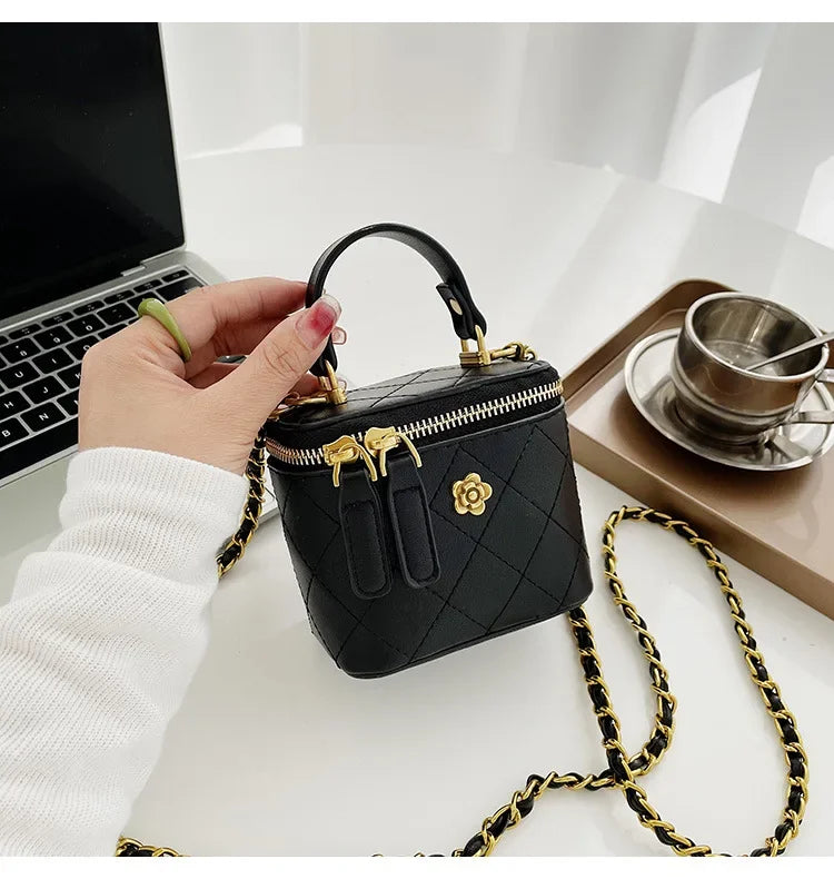Small Shoulder Bucket Bag For Women Classic Mini Clutches Female Small Square Box Crossbody Metal Chain Handbag