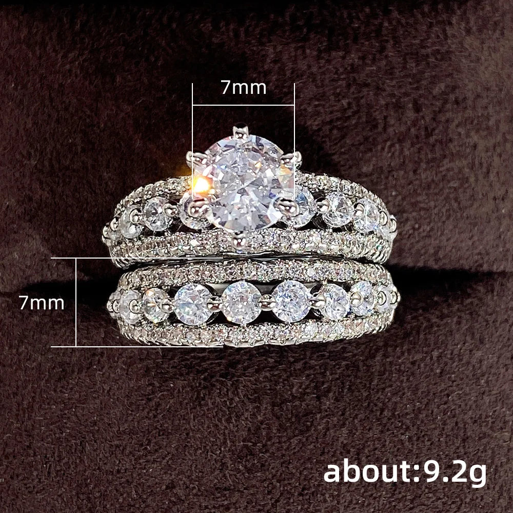 Huitan Set Lady Rings Luxury Wedding Engagement Party Finger Accessories Inlaid Shining Cubic Zirconia Graceful Fashion Jewelry