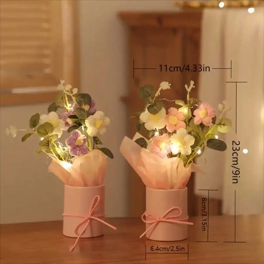 1pc Artifiical Folwer Bouquet Wool Puff Flower Bucket Home Furnishings Handmade Crochet Yarn Bouquet Valentine's Day Gift Home