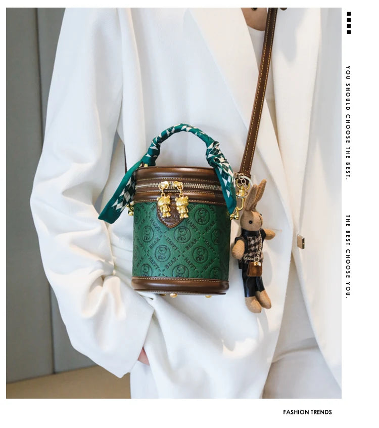 cute bear design crossbody bags for women,mellifluous women's handbag,knurling cylindrical shoulder purse,Girl handbag purse