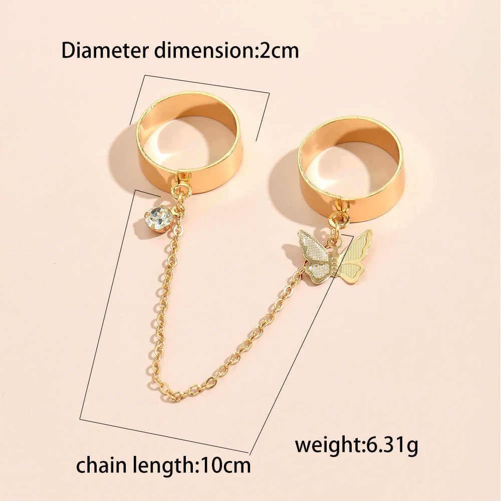 Simple Heart Pendant Chain Bracelet Link Connected Gold plated Wide Finger Ring Bracelets for Women Link Hand Harness Jewelry