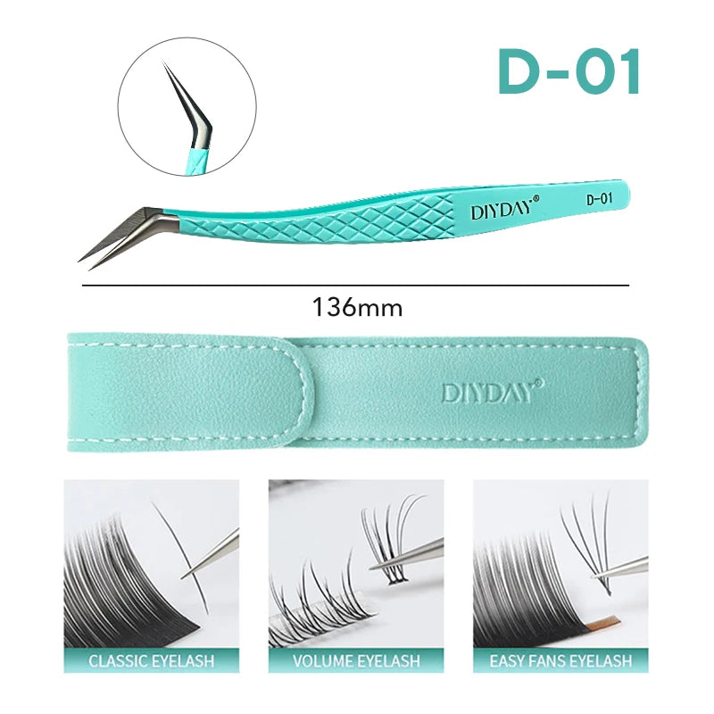 DIYDAY Anti-Slip Tweezers, High-Density Fiber Tip for Eyelash Extensions & Eyebrow, Professional Precision Beauty Tools