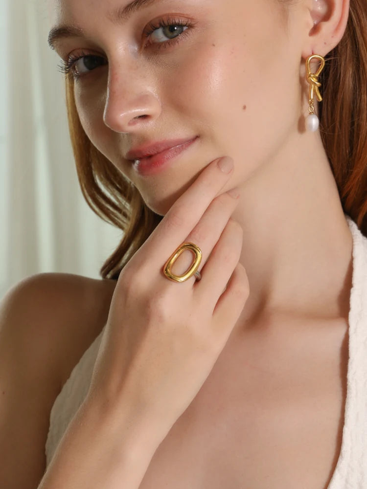 E.B.belle Elegant Freshwater Pearl Stainless Steel Tarnish Free Hoop Earring Gold Plated Jewelry For Women