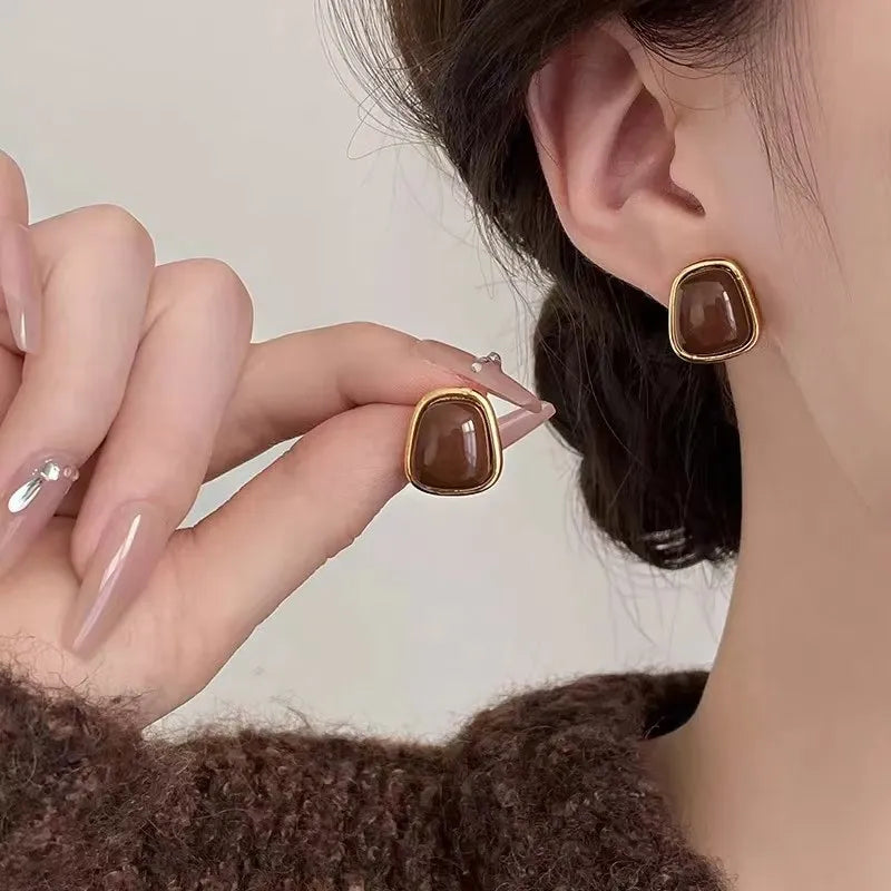 Coffee women fashionable earrings simple exquisite square geometric pattern new style jewelry birthday party gifts