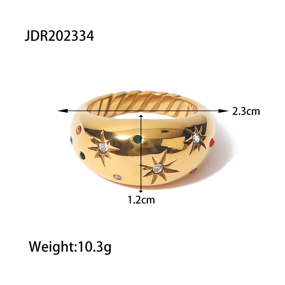 Stainless Steel Chubby Rings for Women With Zircon Shell Understated Delicate Female Engagement Jewelry