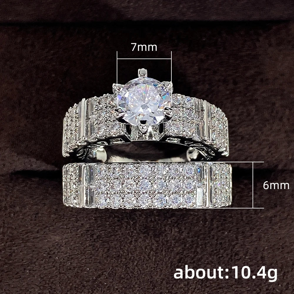 Huitan Set Lady Rings Luxury Wedding Engagement Party Finger Accessories Inlaid Shining Cubic Zirconia Graceful Fashion Jewelry