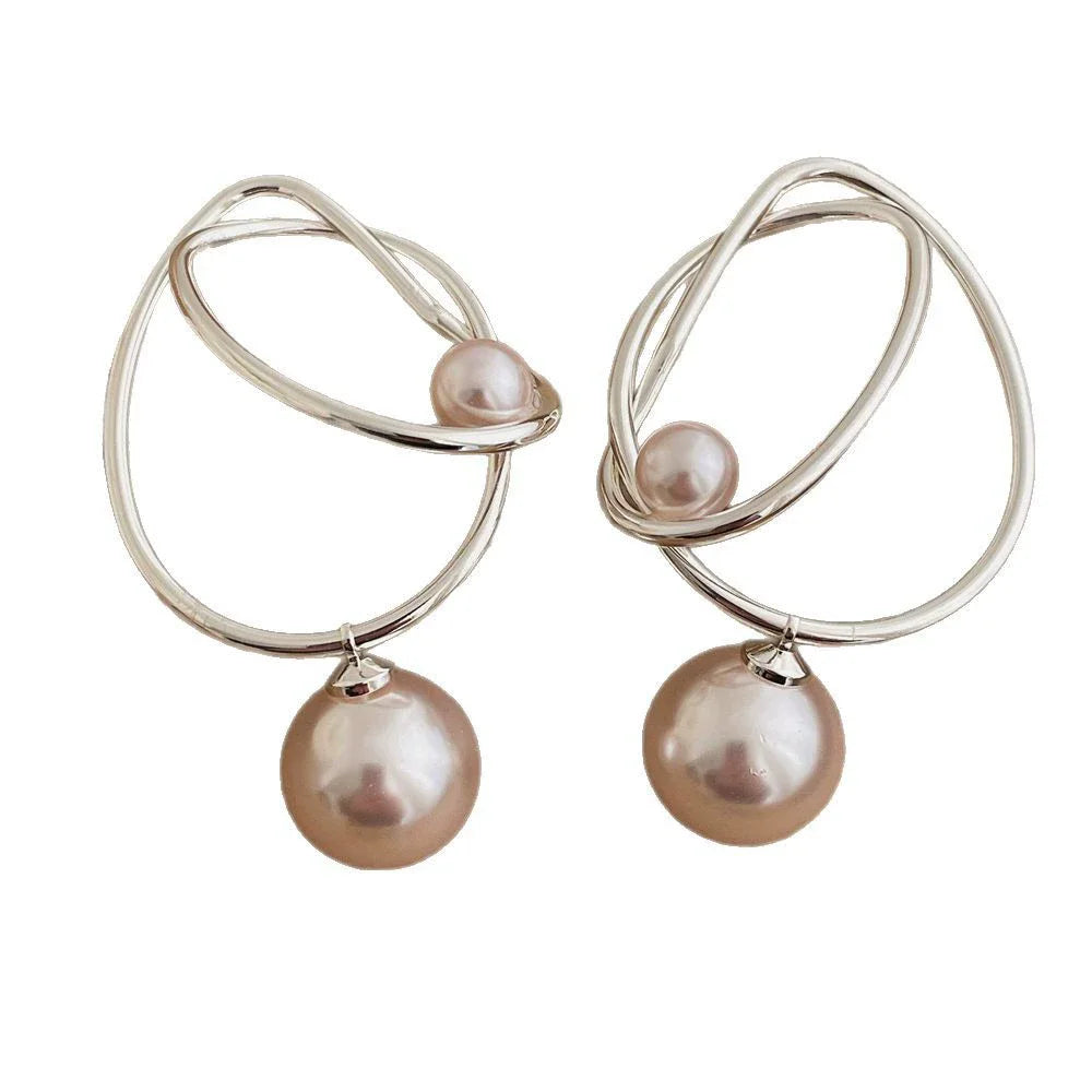Kshmir Vintage Irregular Metal Line Pearl Pendant Earrings for Women Simple Commuter Jewelry Party Accessories