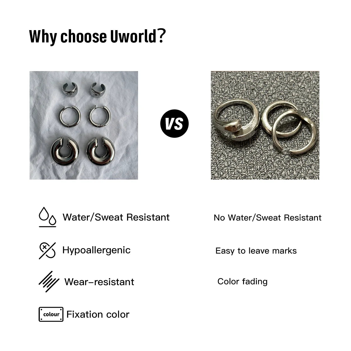 Uworld Minimalist White Zircon Geometric Pendant O-Chain Necklace Stainless Steel Stackable Chain Heart Pendant Necklace Women's
