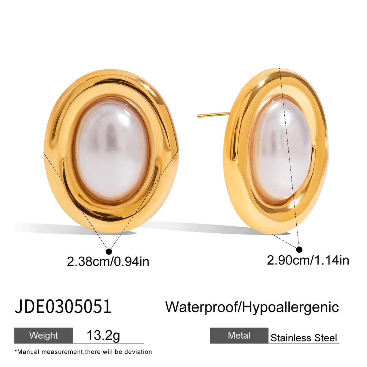 Uworld Exquisite Elegant Irregular Resin Pearls Ear Studs 18K PVD Stainless Steel Gold Color Fine Textured Smooth Earrings For W