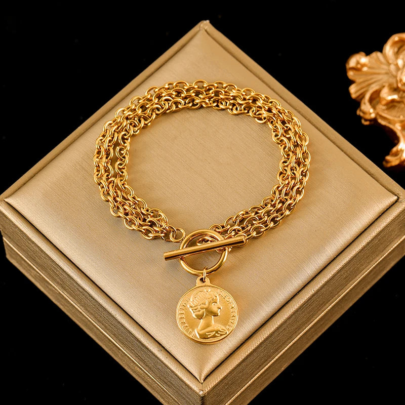 EILIECK 316L Stainless Steel Gold Color Starfish Moon Star Charm Bracelet For Women New Trendy Wrist Chain Jewelry Gift Party