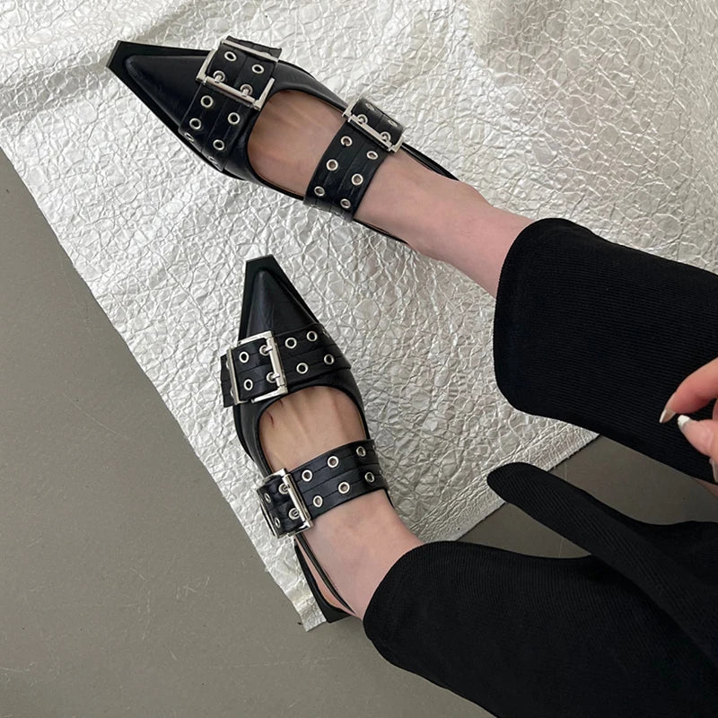 Women Flat With Shoes 2025 Designer Luxury Buckle Fashion Ladies Flats Shoes Slingback Pointed Toe Casual Female Sandals Mules