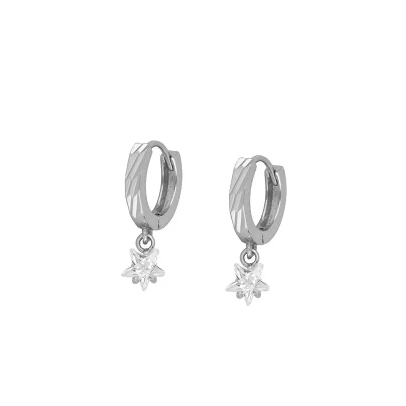Vintage Stainless Steel Zircon Star Hoop Earrings for Women French Design 18K Gold Plated Chain Earring Punk Unisex Rock Jewelry