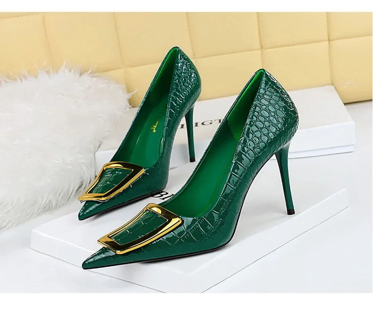 BIGTREE Shoes Women 10 Cm Metal Buckle Ladies Pumps Luxury Women's Banquet Shoes Stilettos High Heels Women Sexy Party Shoes