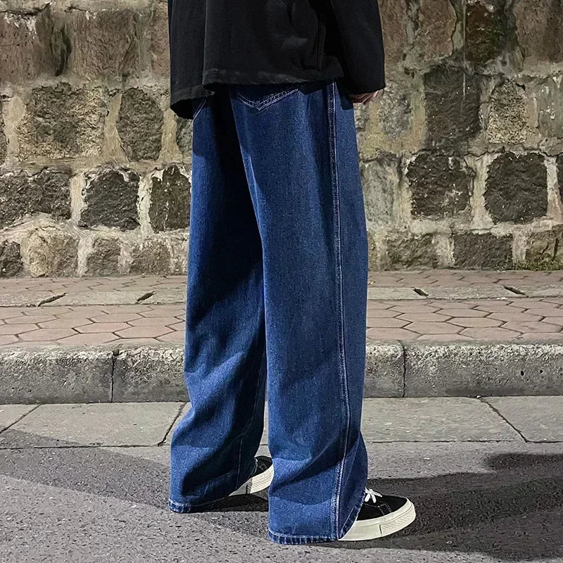 2025 Men's Jeans Korean Version Student Casual Pants High Street Straight Loose Wide Leg Jeans Black Grey Blue Baggy Jeans