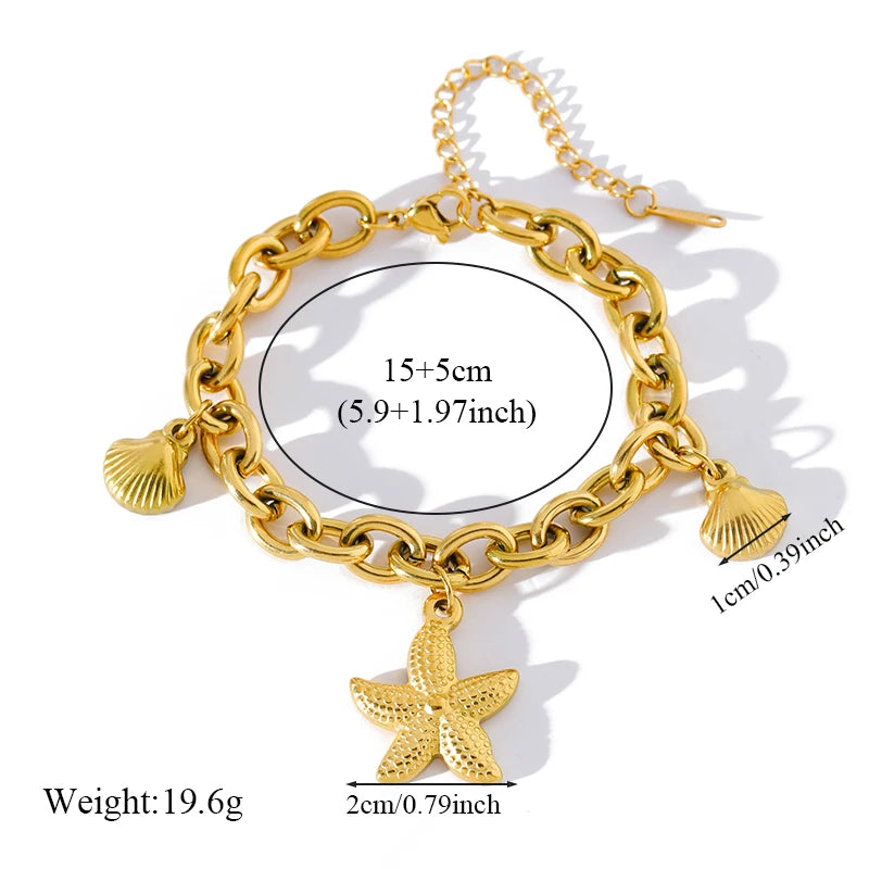 EILIECK 316L Stainless Steel Gold Color Starfish Moon Star Charm Bracelet For Women New Trendy Wrist Chain Jewelry Gift Party