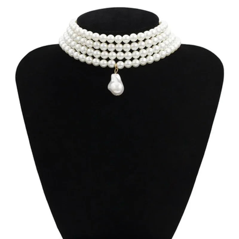 Multi Layer Pearl Necklace Fashionable Four Layer Collarbone Chain Collar Exaggerated Personality Necklace Choker Accessory