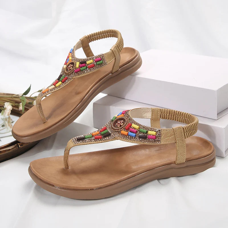Bohemian Style Flat Sandals for Women Clip Toe Gladiator Sandals woman Retro Summer Casual Beach Shoes Anti Slip Flip Flops 2024