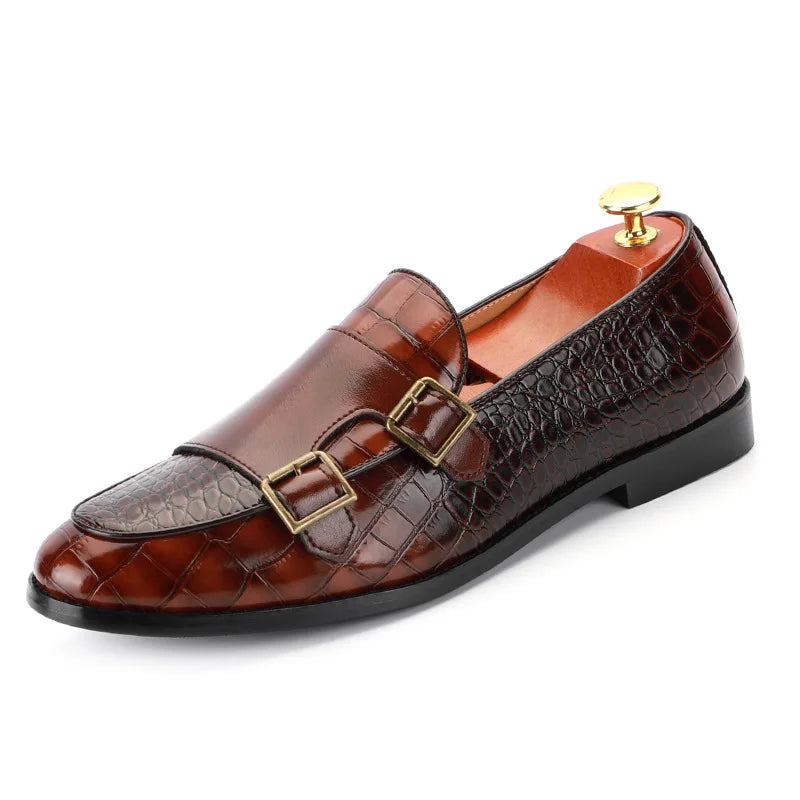 Mens Loafers Shoes Luxury Double Monk Strap Men Dress Shoes Patent Leather Designer Shoes Men High Quality Office 2025 Business