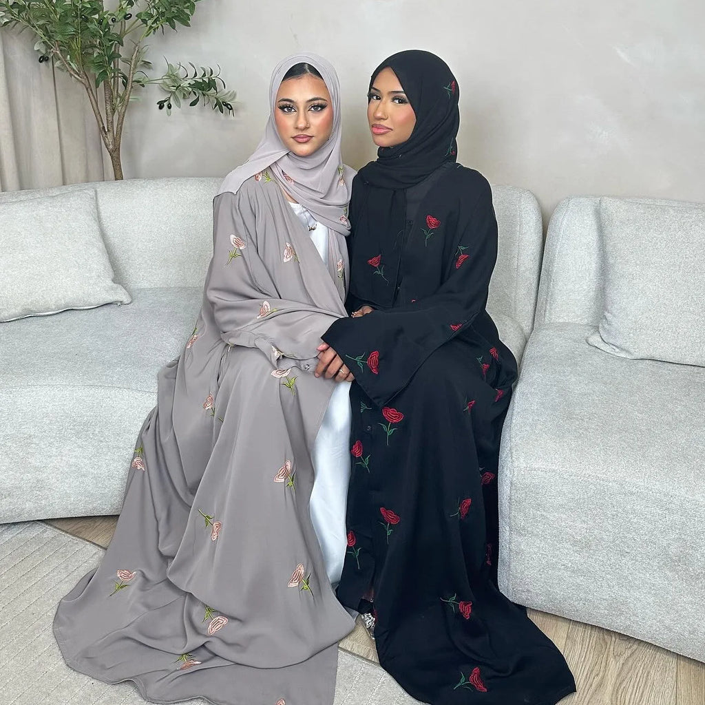Eid Luxury Floral Embroidery Abaya Kimono Dubai Cardigan Muslim Party Dress Abayas for Women Turkish Islamic Clothes Kaftan Robe