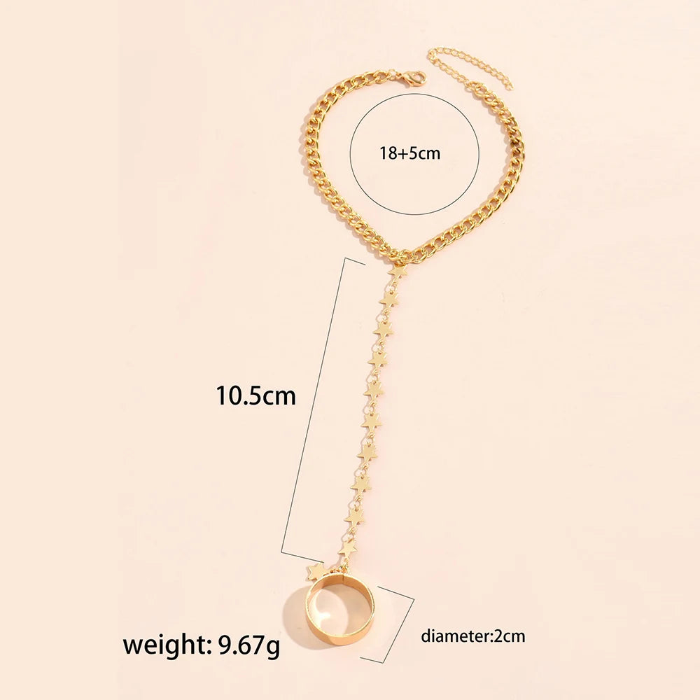 Simple Heart Pendant Chain Bracelet Link Connected Gold plated Wide Finger Ring Bracelets for Women Link Hand Harness Jewelry