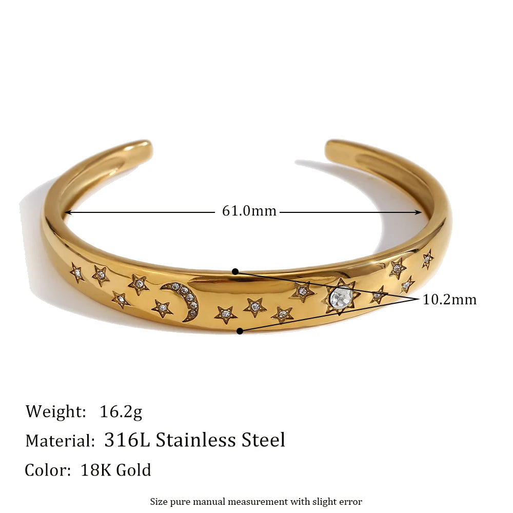 E.B.belle Star Moon Bracelet Earring Ring  Jewelry Set Hypollergenic Stainless Steel Jewelry Decoration For Women Girls Jewelry