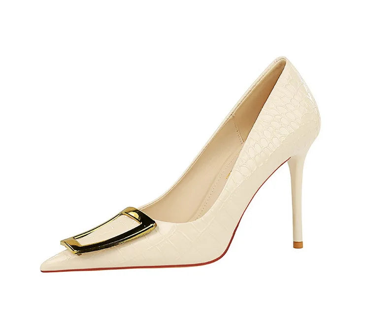 BIGTREE Shoes Women 10 Cm Metal Buckle Ladies Pumps Luxury Women's Banquet Shoes Stilettos High Heels Women Sexy Party Shoes