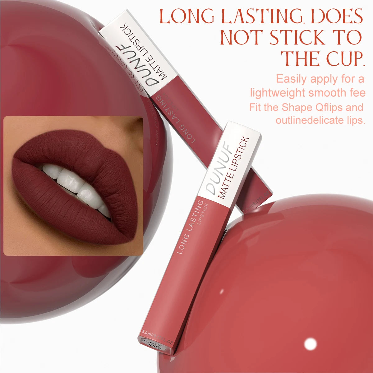 DUNUF 8 pcs matte color lasting lip gloss set three-dimensional plastic lips waterproof anti-sweat non-stick cup lipstick set