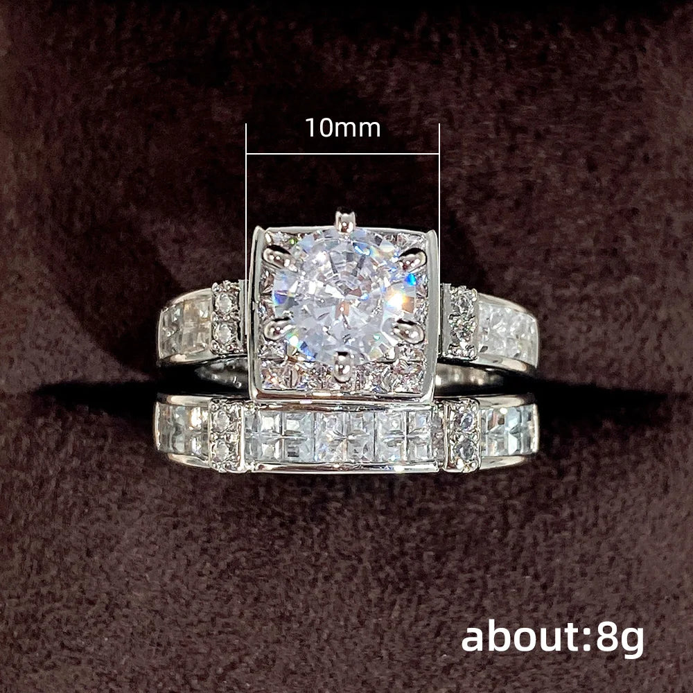 Huitan Set Lady Rings Luxury Wedding Engagement Party Finger Accessories Inlaid Shining Cubic Zirconia Graceful Fashion Jewelry