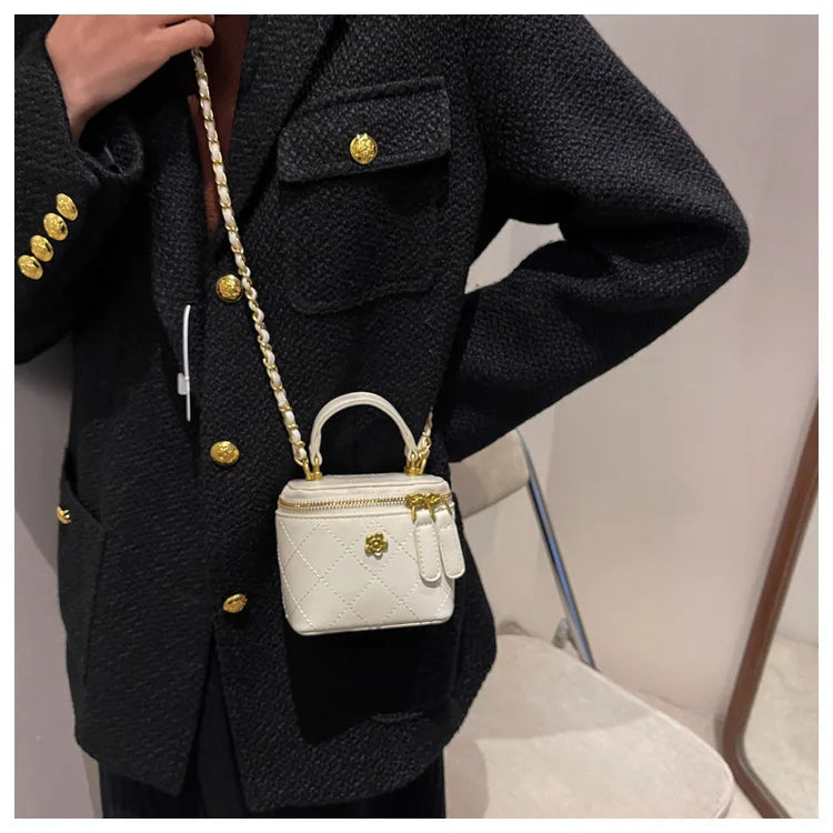 Small Shoulder Bucket Bag For Women Classic Mini Clutches Female Small Square Box Crossbody Metal Chain Handbag