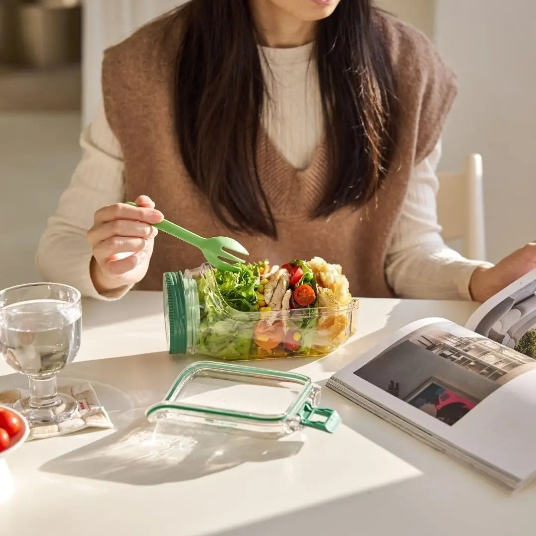 Leakproof Salad Box Plastic Salad Container with Side-opening Cover Portable Breakfast Fruit Storage Box for Picnic Home Office