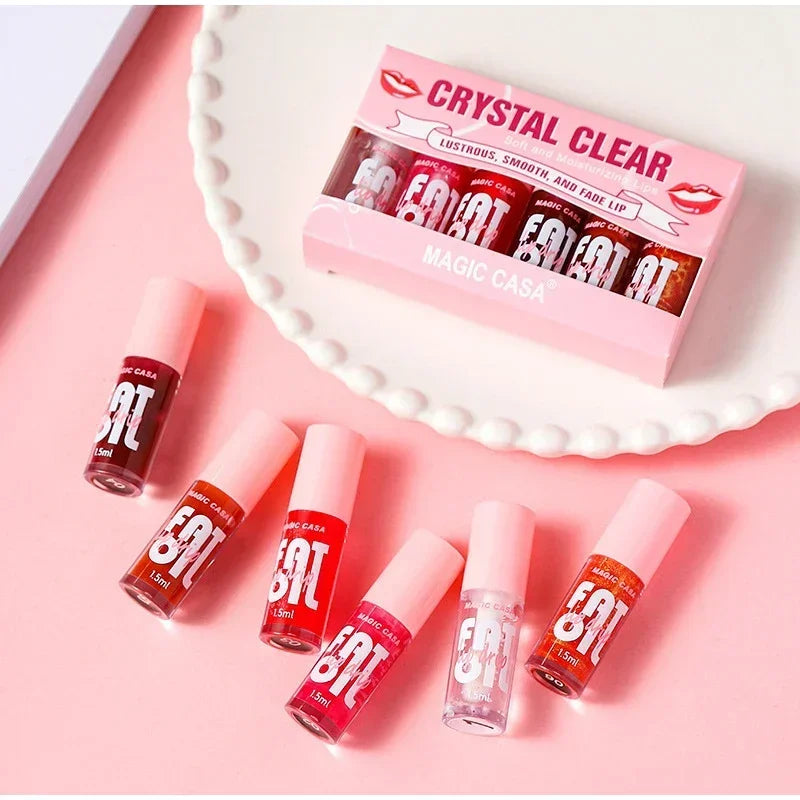 6Pcs Water Glow Jelly Moisturizing Lip Gloss Set Transparent Lip Glaze Oil Hydrating Lip Plumper Liquid Lipstick Lips Cosmetic