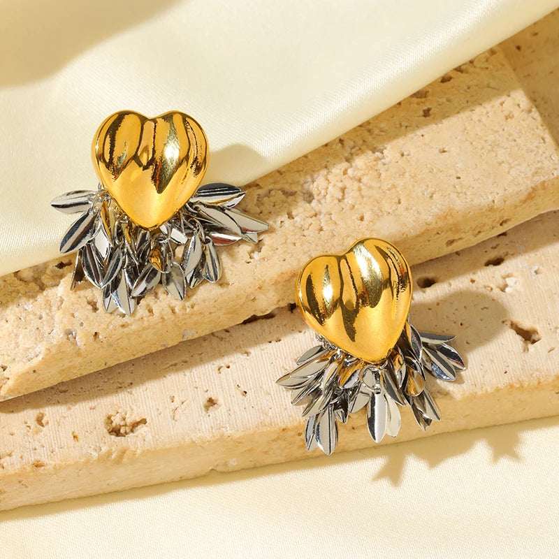 EILIECK 316L Stainless Steel Palm Leaves Drop Dangle Earrings Stylish Trendy Waterproof 18K PVD Plated Metal Jewelry for Women