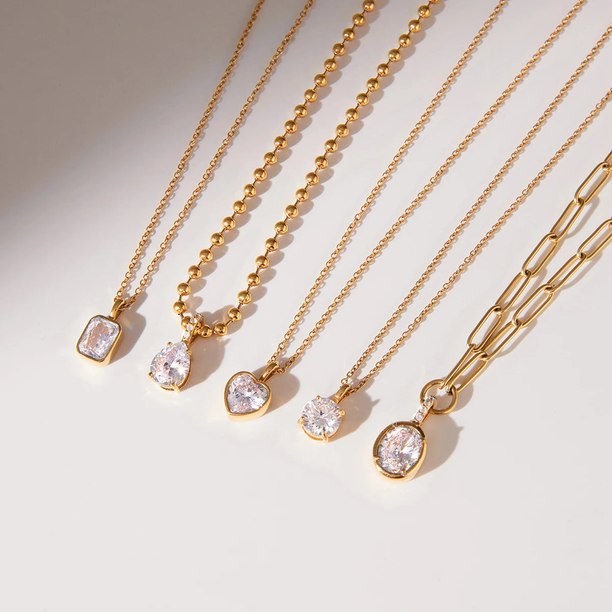 Uworld Minimalist White Zircon Geometric Pendant O-Chain Necklace Stainless Steel Stackable Chain Heart Pendant Necklace Women's
