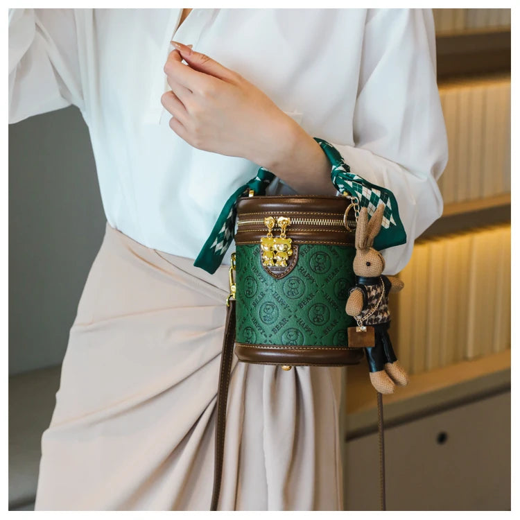 cute bear design crossbody bags for women,mellifluous women's handbag,knurling cylindrical shoulder purse,Girl handbag purse