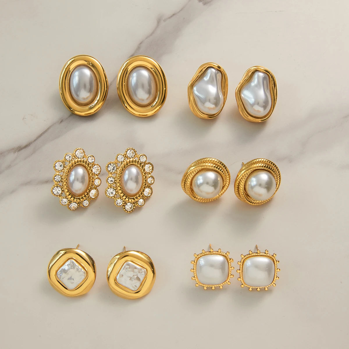 Uworld Exquisite Elegant Irregular Resin Pearls Ear Studs 18K PVD Stainless Steel Gold Color Fine Textured Smooth Earrings For W