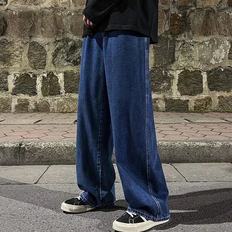 2025 Men's Jeans Korean Version Student Casual Pants High Street Straight Loose Wide Leg Jeans Black Grey Blue Baggy Jeans