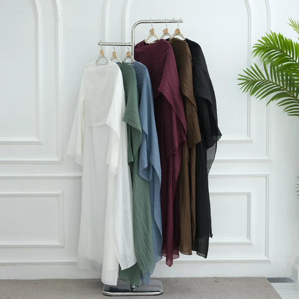 Two Piece Middle East Muslim Cardigan Set for Women Ramadan Eid Dubai Modest Abaya Dress Elegant Islam Solid Turkey Robe Outfit