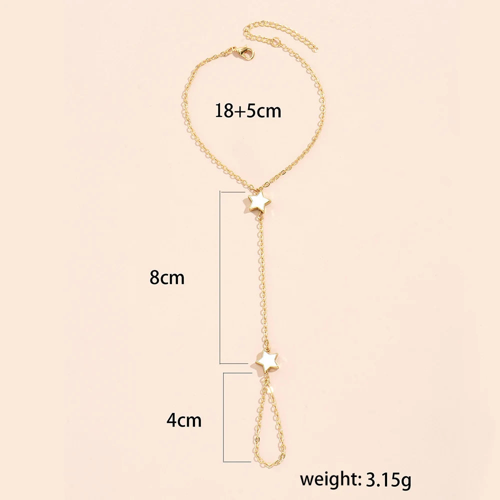 Simple Heart Pendant Chain Bracelet Link Connected Gold plated Wide Finger Ring Bracelets for Women Link Hand Harness Jewelry